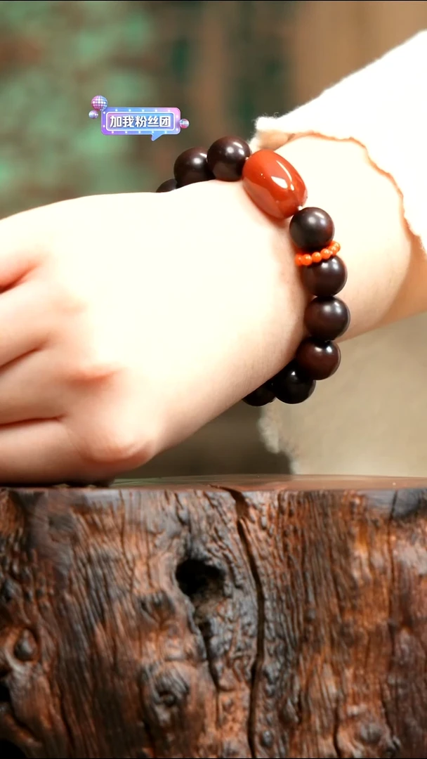 天然雷击枣木红红12mm圆珠手串