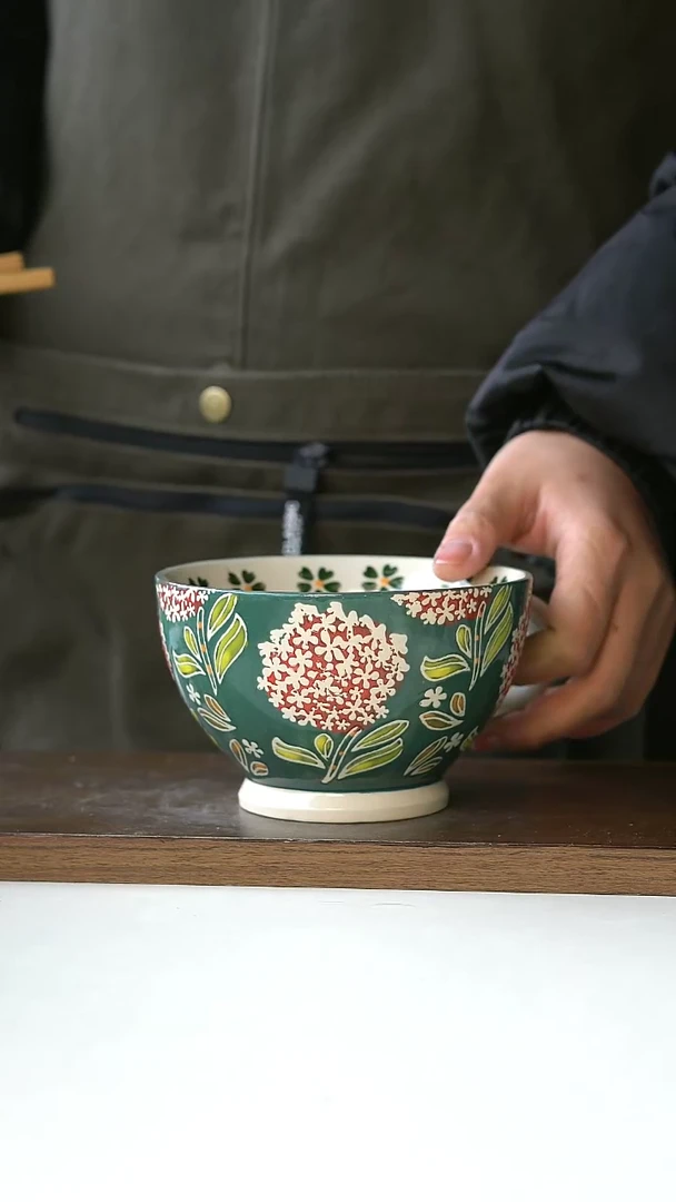 【闪购商品】陶瓷手绘油画风绣球早餐杯@4-2@