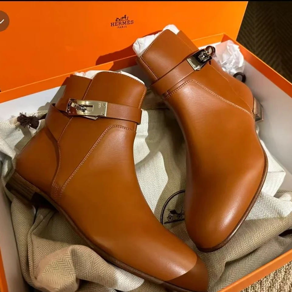 未使用 Hermes/爱马仕 金棕靴子 36