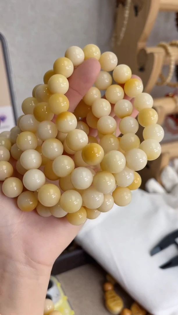 菩提根/象牙果手串A71溏心蛋玉化圆珠12瑕疵不补