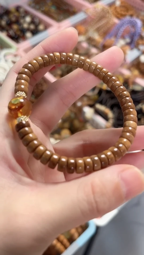 手串蜜蜡未镶嵌库克药片搭配花珀7*3.5mm