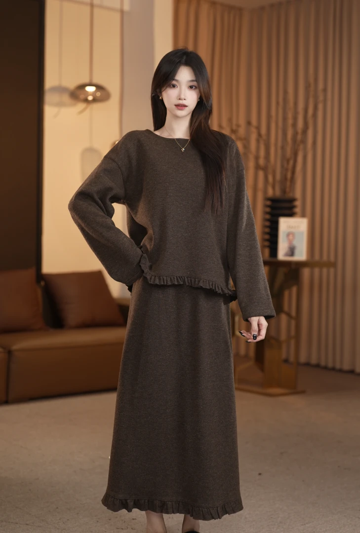 XILIHUI/喜丽荟【两件套】秋冬上新 气质款羊毛高质感时尚套装 845