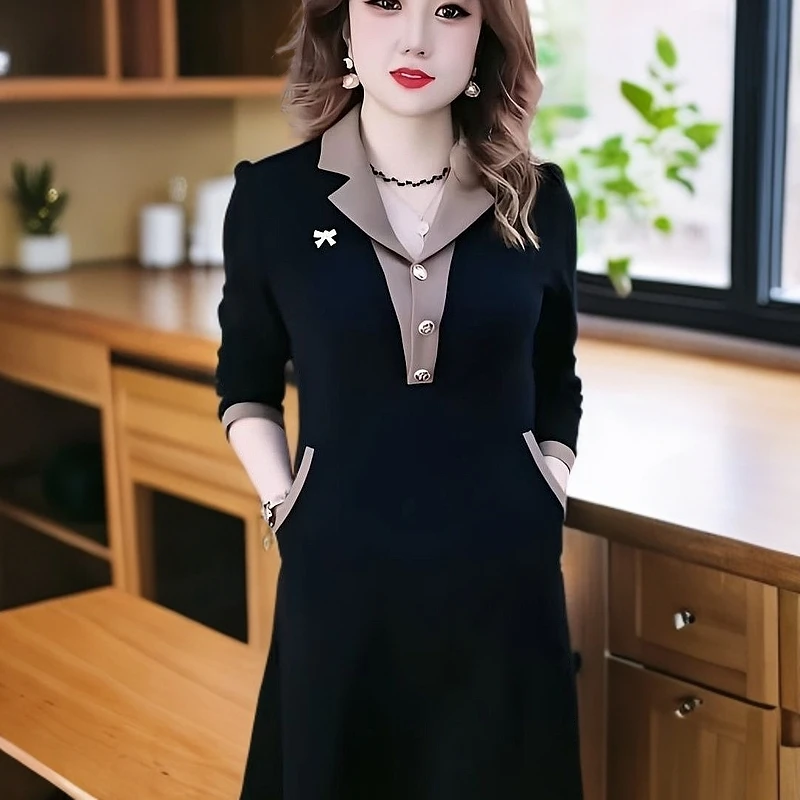 【80-200斤】遮肚子显瘦拼接休闲中长款洋气连衣裙a字裙老年