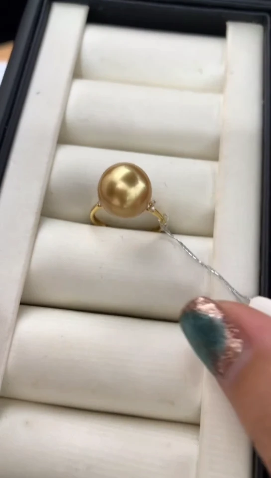 18K金镶嵌戒指/指环定制海水珍珠蜡**新10-11mm南洋金珠