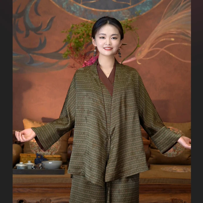 爱上莲心香云纱【草长莺飞】四经绞罗绿色手镯袖 新中式老钱风