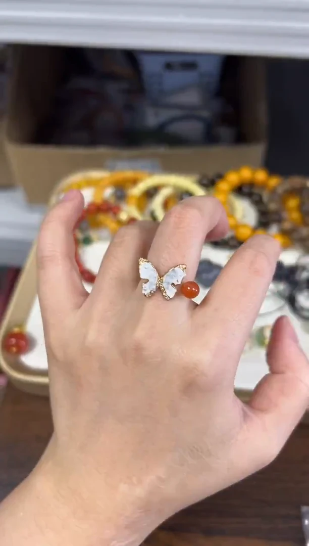 未镶嵌南红玛瑙戒指南红玛瑙蝴蝶镶嵌款戒指[551]