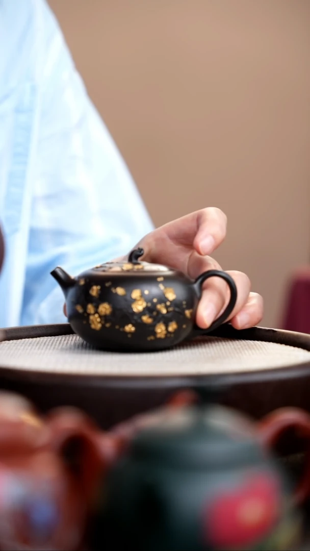 茶壶紫砂捂灰朱泥描金梅花苹果