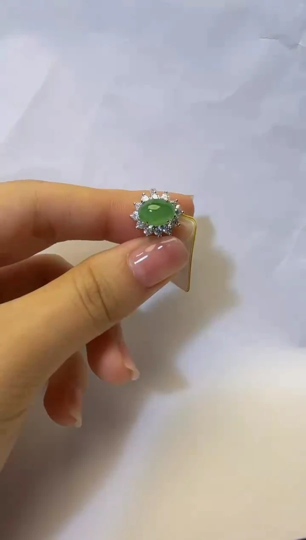 银S925镶嵌戒指翡翠925银镶缅甸A货翡翠戒指【6】