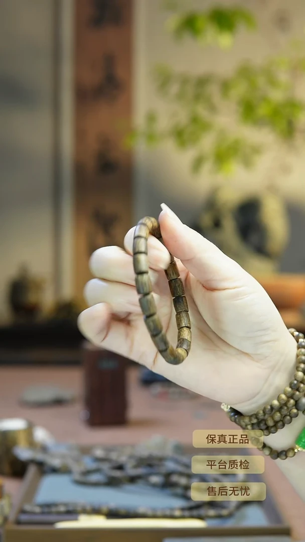 沉香手串海南种植奇楠7mm桶珠单圈手串