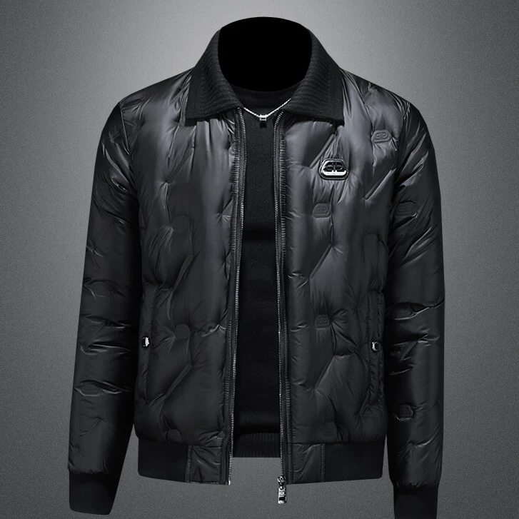 贾鲁萨加高端时尚冬季白鸭绒翻领羽绒服男士潮牌时尚压胶休闲外套