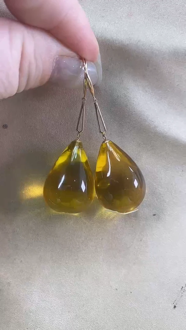 琥珀颈饰18K金镶嵌耳环