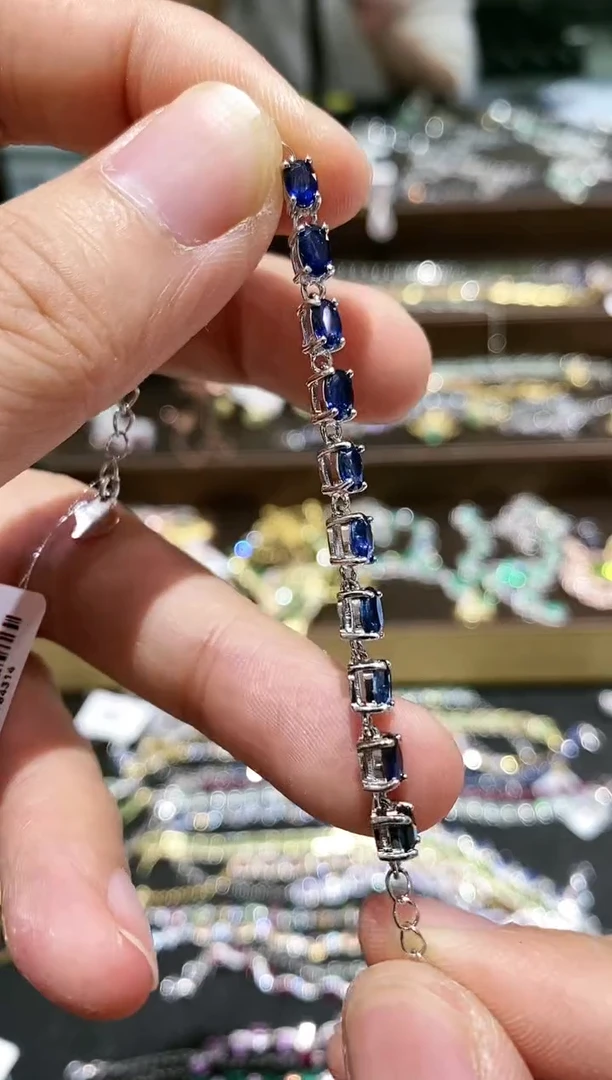 【闪购商品】蓝宝石手链银S925镀金镶嵌手链