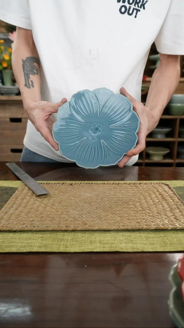 陶瓷一件包邮花朵壶承17cm