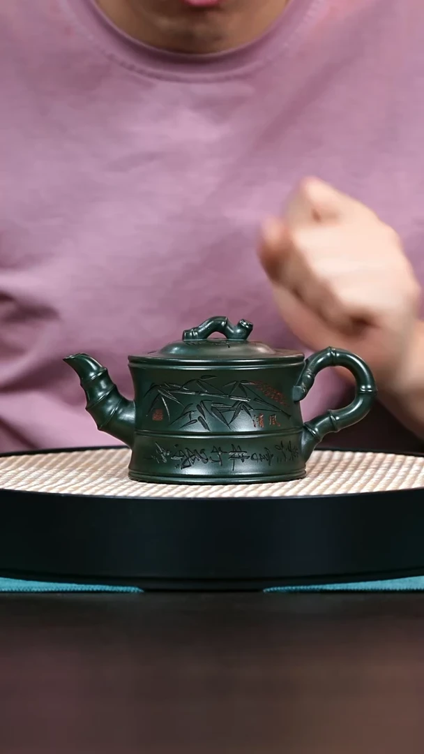 茶壶紫砂古绿泥一品竹段280cc