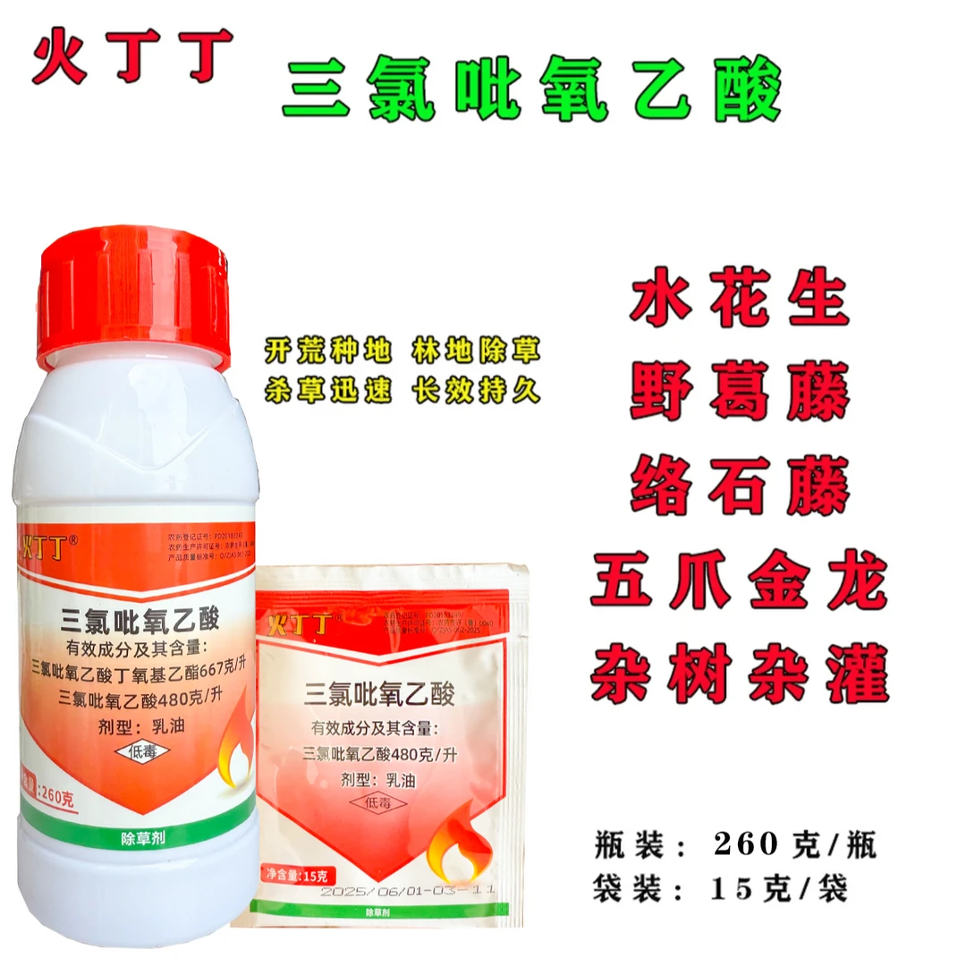 火丁丁三氯吡氧乙酸打藤蔓阔叶杂草杂木杂灌水花生五爪金龙除草剂