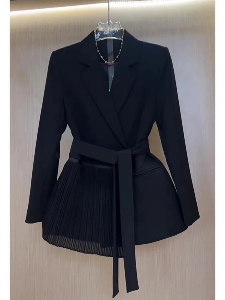 复古干练韩版拼接西装外套女秋季流行穿搭新款西服小众不撞款上衣