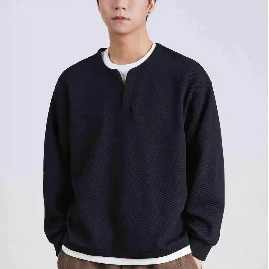 仓石一树春秋新款设计感拼接假两件卫衣男长袖褶皱肌理打底衫上衣