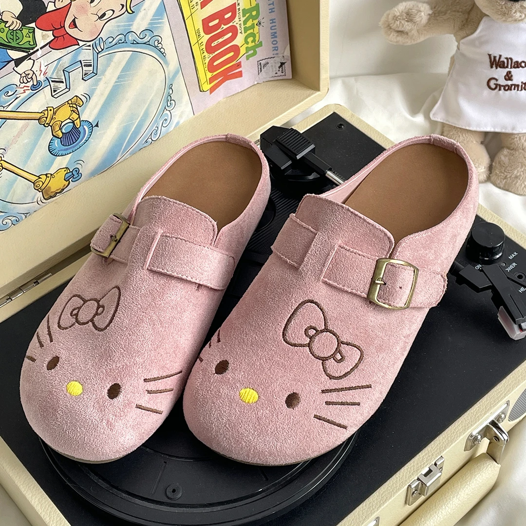刺绣hellokitty凯蒂猫勃肯鞋女百搭休闲软底半拖鞋厚底舒适懒人拖