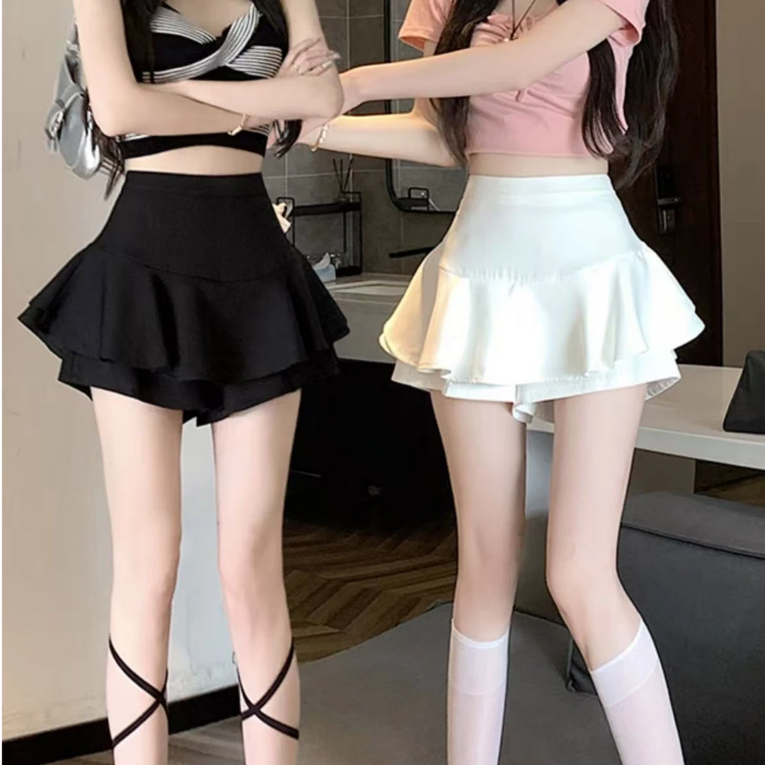 文文家～大码女装洋气复古荷叶边短裤裙