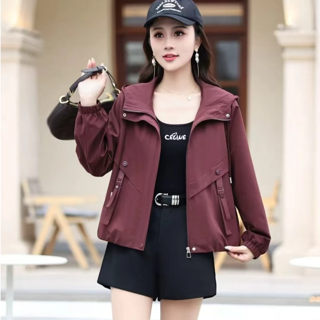 2025秋季新款时尚包包飘带款连帽短外套