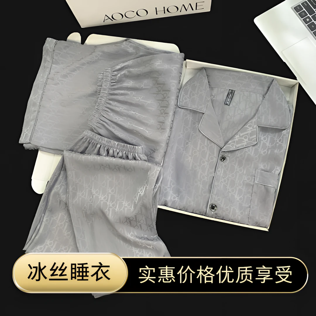 【D家男款系列】夏季冰丝睡衣男士三件套青年奢华休闲大码家居服