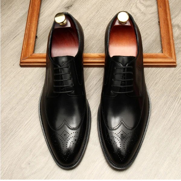 布洛克雕花男鞋英伦风尖头正装德比鞋商务休闲皮鞋男款真皮秋冬季