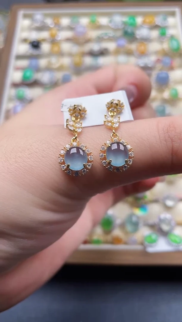 银S925镶嵌翡翠耳饰85