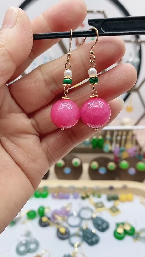 未镶嵌菱锰矿（红纹石）耳饰408