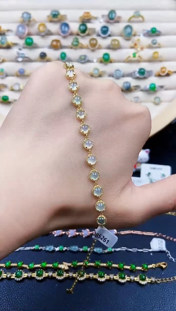 银S925镶嵌手链翡翠12