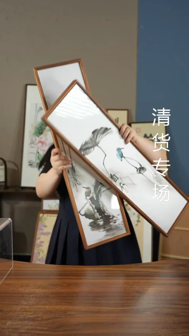 书法残荷翠鸟22*82