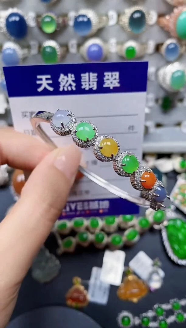 翡翠手镯银S925镶嵌192