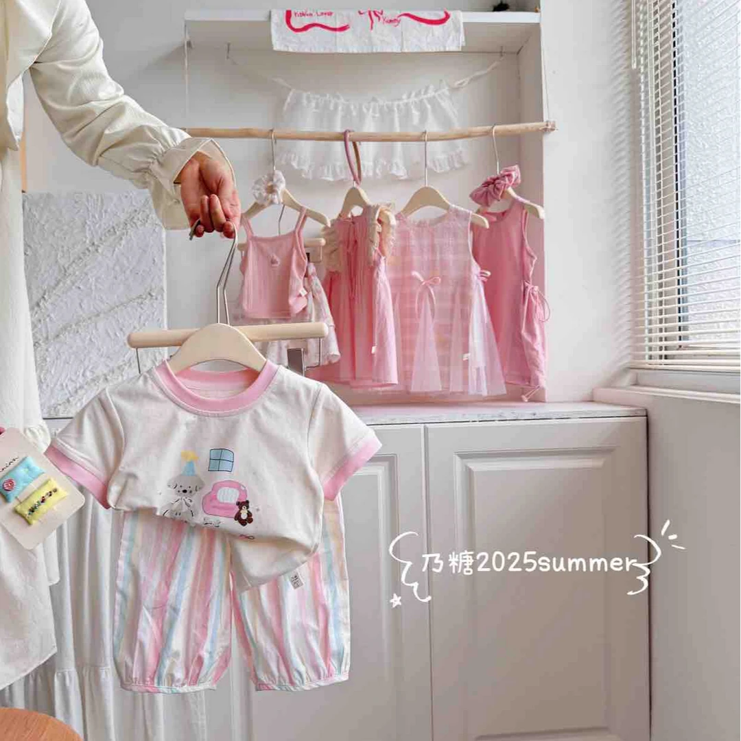 {花卷卷}2025夏季女童卡通狗+彩色休闲防蚊裤两件套521096