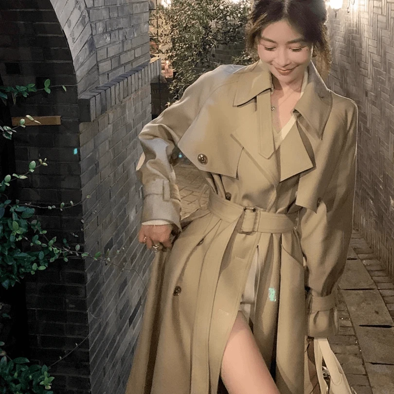 高级感卡其色风衣外套女中长款2025新款春秋小个子韩系英伦风大衣