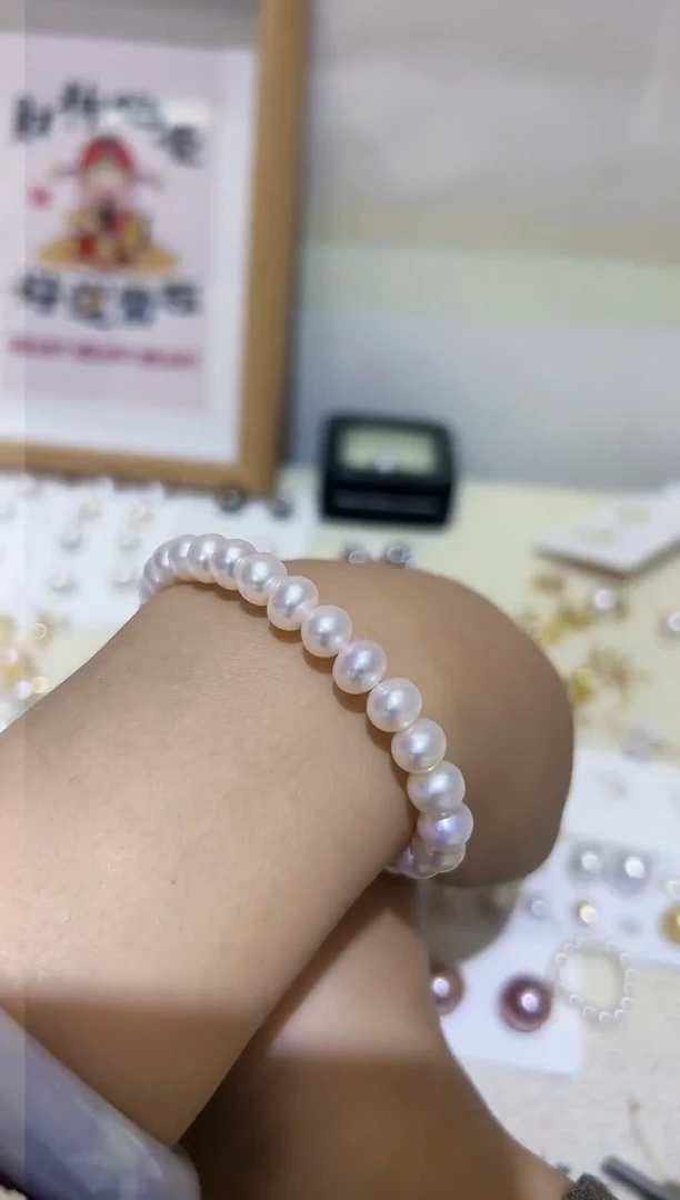【闪购商品】淡水珍珠手链银S925镶嵌5淡水6-7珍珠88.88
