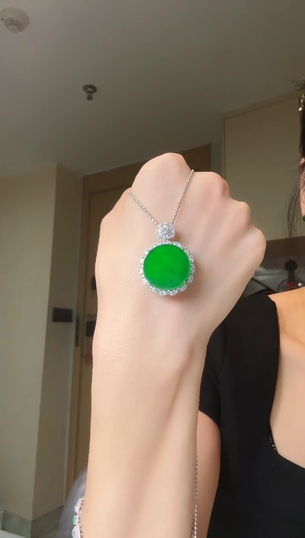 翡翠银S925镶嵌吊坠(不含链)天然翡翠吊坠