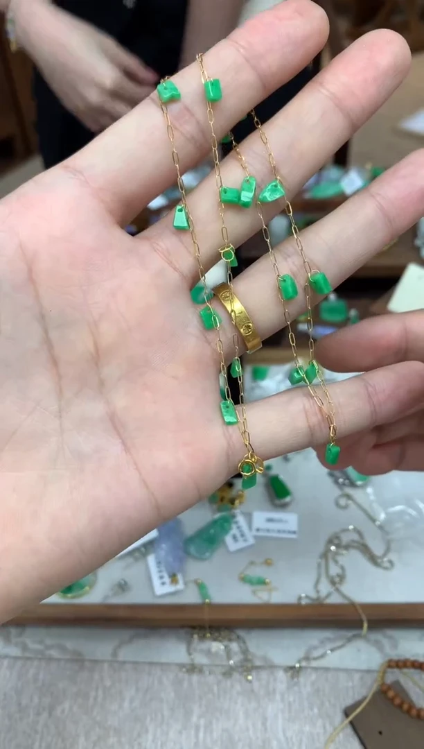 翡翠18K金镶嵌套链套链