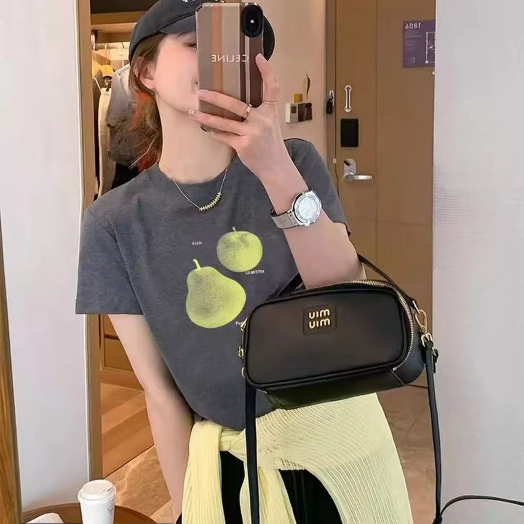 夏季圆领印花短袖T恤女2025新款韩版简约百搭体恤韩版正肩上衣服