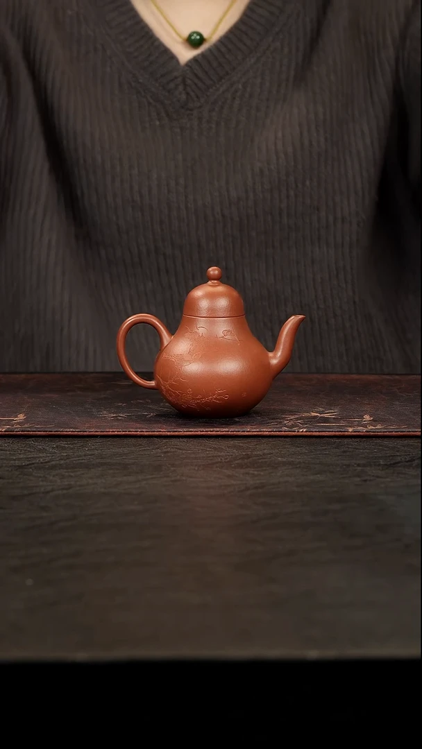 茶壶紫砂朱泥思婷刻绘12cc