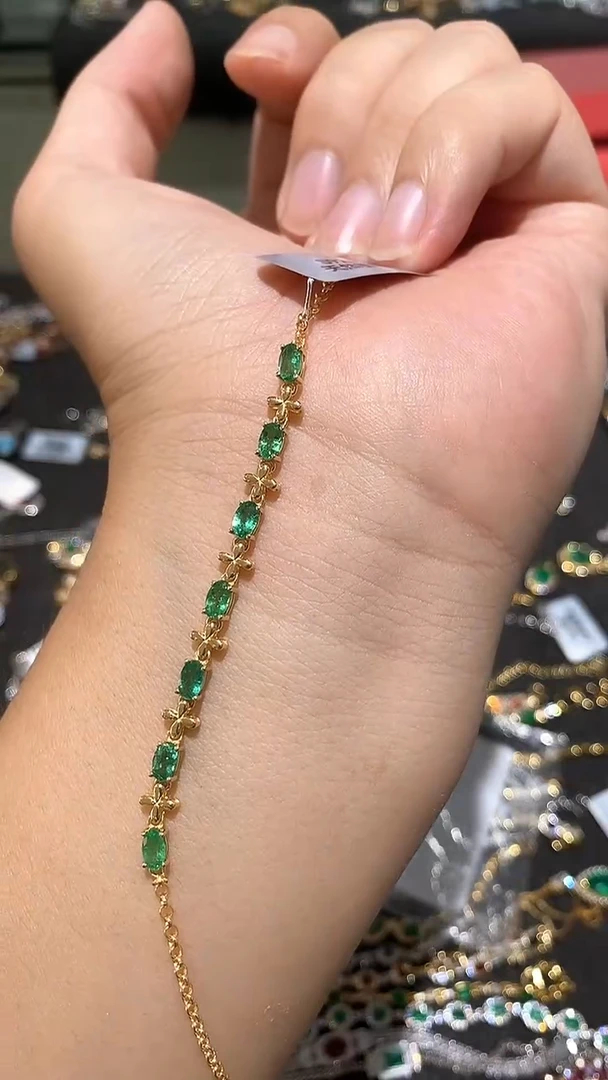 手链银S925镶嵌祖母绿手链