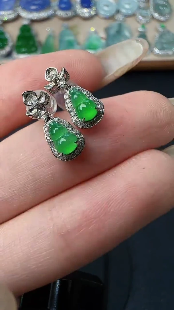 翡翠18K金镶嵌耳饰耳饰16