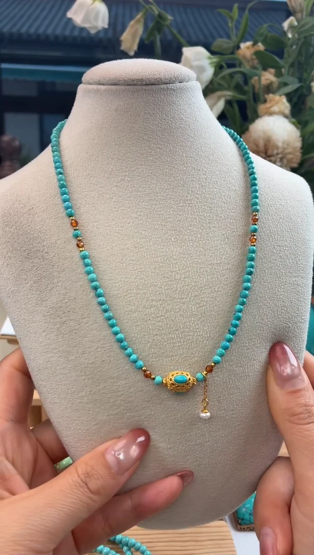 银S925镀金镶嵌绿松石项链1