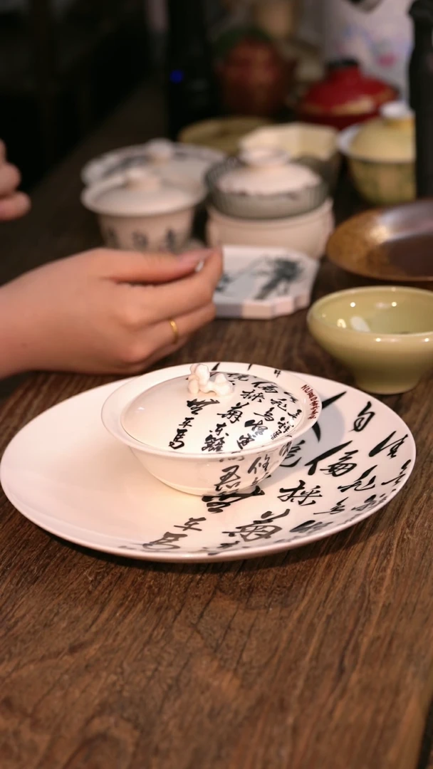 【饮酒壶承+饮酒盖碗一套】原创手工手绘茶器壶承+盖碗
