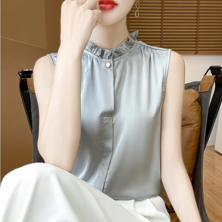 法式无袖木耳领打底2025夏季新款内搭荷叶衬衫上衣背心