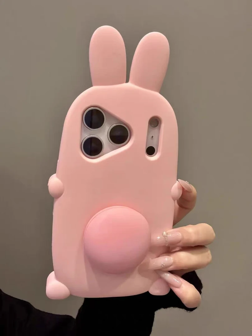 苹果|粉色大兔子支架可爱少女款适用iPhone17卡通ins软硅胶手机壳