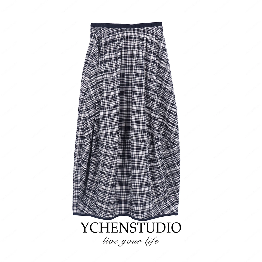 YCS【笑春风】老钱风格纹气质半身裙春季百搭休闲花苞裙MX17158