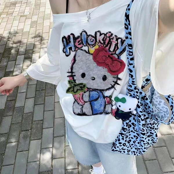 2025夏季新款短袖t恤女原宿撞色学院风少女印花辣妹韩版休闲上衣