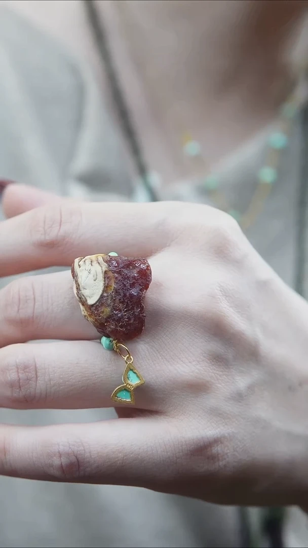 裸石蜜蜡未镶嵌*戒指设计款*蜜蜡原石戒指*百搭