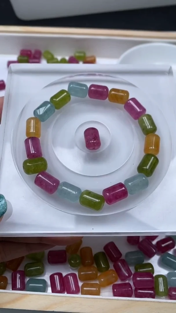 未镶嵌散珠玛瑙/玉髓E99 多彩碧玺 桶珠8*12mm10个9.9元