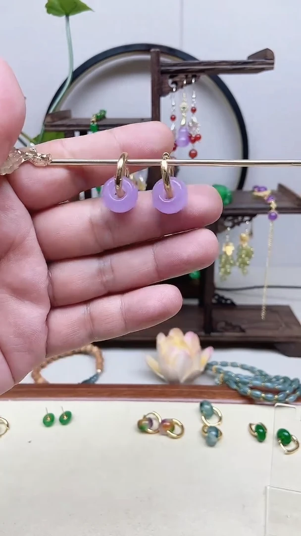 翡翠14K金镶嵌耳饰123号紫