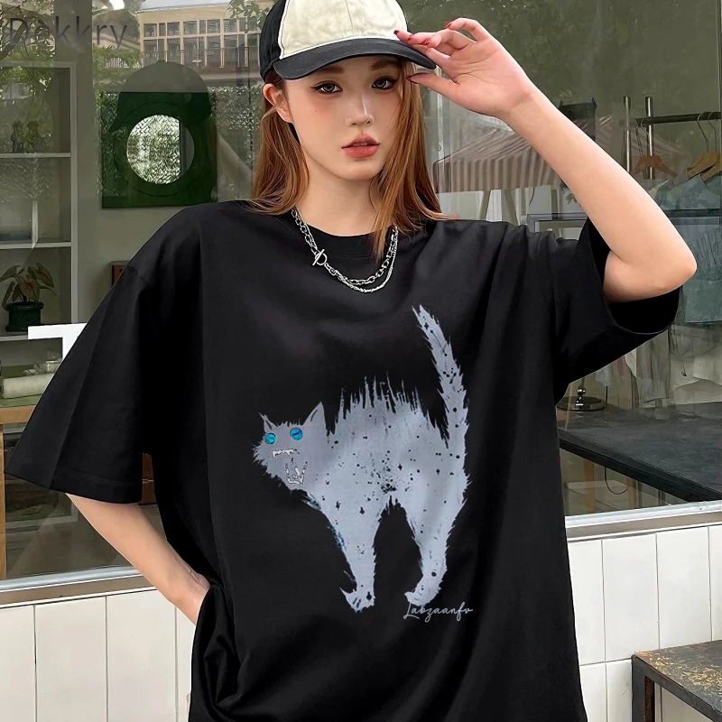 DekkryT恤情侣短袖上衣国潮黑色ins情侣装夏季百搭印花纯棉休闲